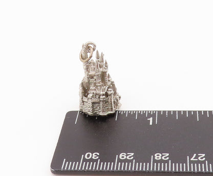 925 Sterling Silver Vintage Pendant Dark Tone Carved Walt Disney Castle  PT24280
