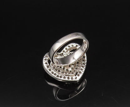 925 Silver  Vintage White Topaz & Black Spinel Heart Shaped Ring Sz 6  RG26031