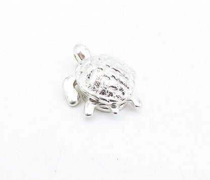 925 Sterling Silver  Shiny Petite Sea Turtle Motif Pendant (MOVES)  PT4004