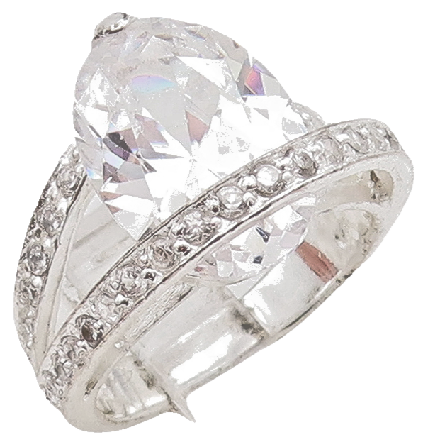 925 Sterling Silver Vintage Ring Designer Drop & Round Cut CZ  Sz 6  RG28867