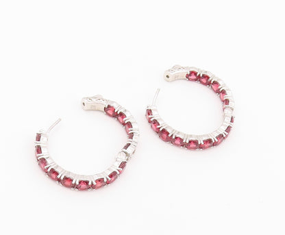 925 Sterling Silver Vintage Earrings Modernist Round Cut Topaz Hoops  EG14455