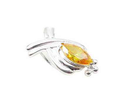 925 Sterling Silver  Marquise Cut Citrine Crossed Ribbon Slide Pendant  PT7209