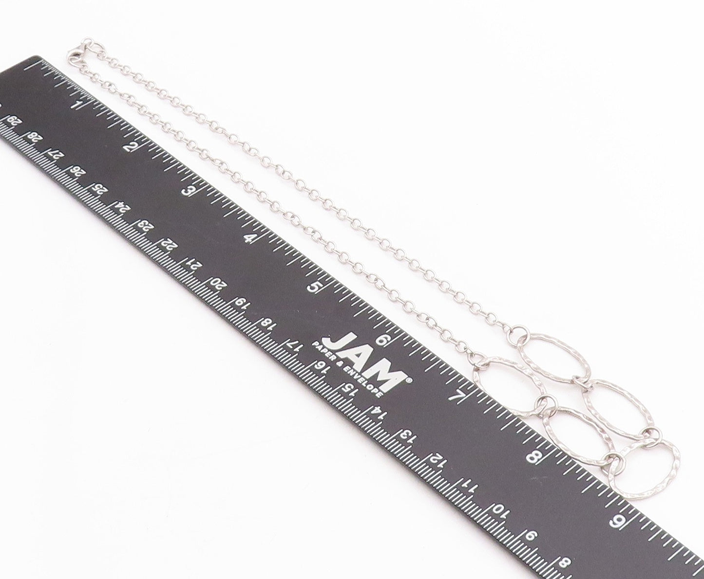 925 Sterling Silver Vintage Necklace Antique Oval Rings Linked Chain  NE4583