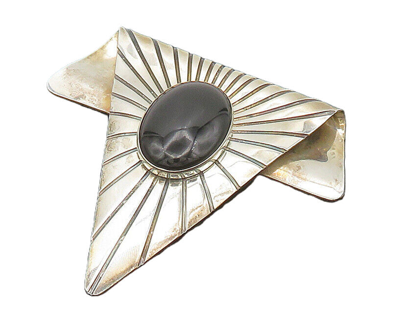 DESIGNER 925 Silver  Vintage Black Onyx Large Heavy Shiny Pendant  PT16842