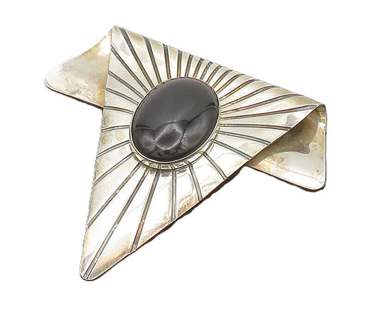 DESIGNER 925 Silver  Vintage Black Onyx Large Heavy Shiny Pendant  PT16842