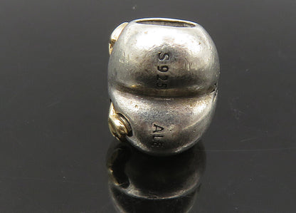 PANDORA 925 Silver & 14K GOLD  Vintage Two Tone Heart Slide Pendant  PT18009