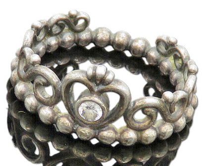 PANDORA 925 Silver  Vintage Topaz Love Heart Swirl Band Ring Sz 5  RG20362