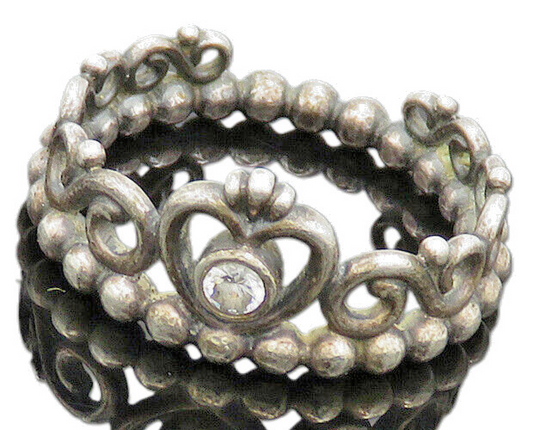 PANDORA 925 Silver  Vintage Topaz Love Heart Swirl Band Ring Sz 5  RG20362