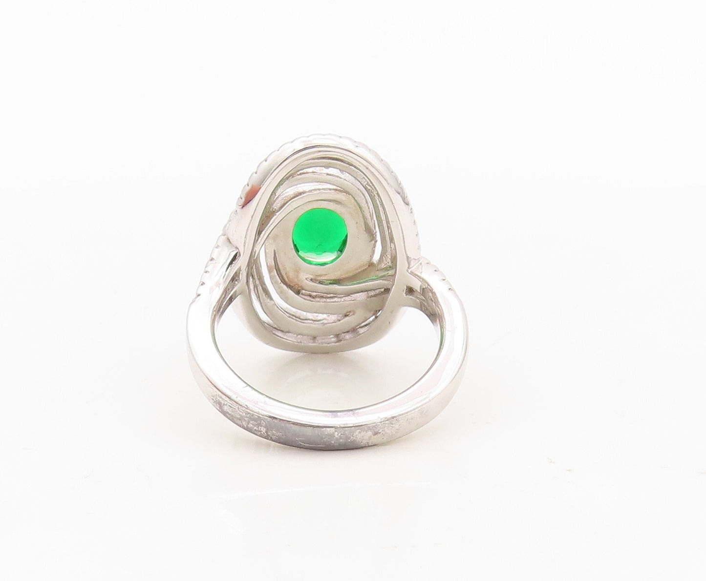 925 Sterling Silver Vintage Ring Oval Cut Green Halo White CZ   Sz 7.5  RG30436