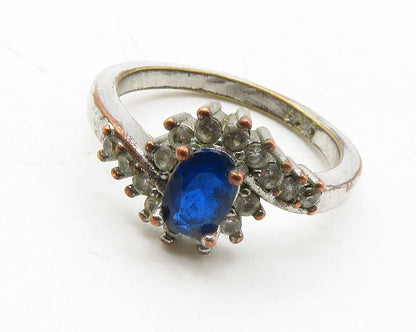 925 Sterling Silver  Vintage Blue & White Topaz Bypass Band Ring Sz 6  RG13272
