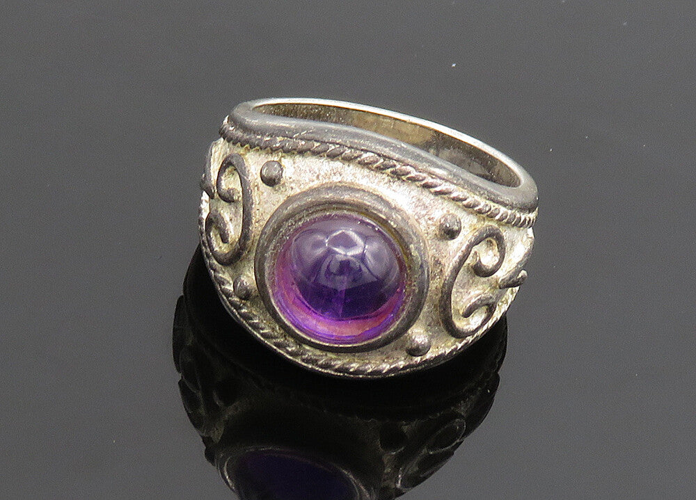 925 Sterling Silver  Vintage Cabochon Amethyst Cocktail Ring Sz 7  RG19940