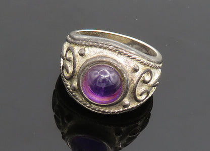 925 Sterling Silver  Vintage Cabochon Amethyst Cocktail Ring Sz 7  RG19940