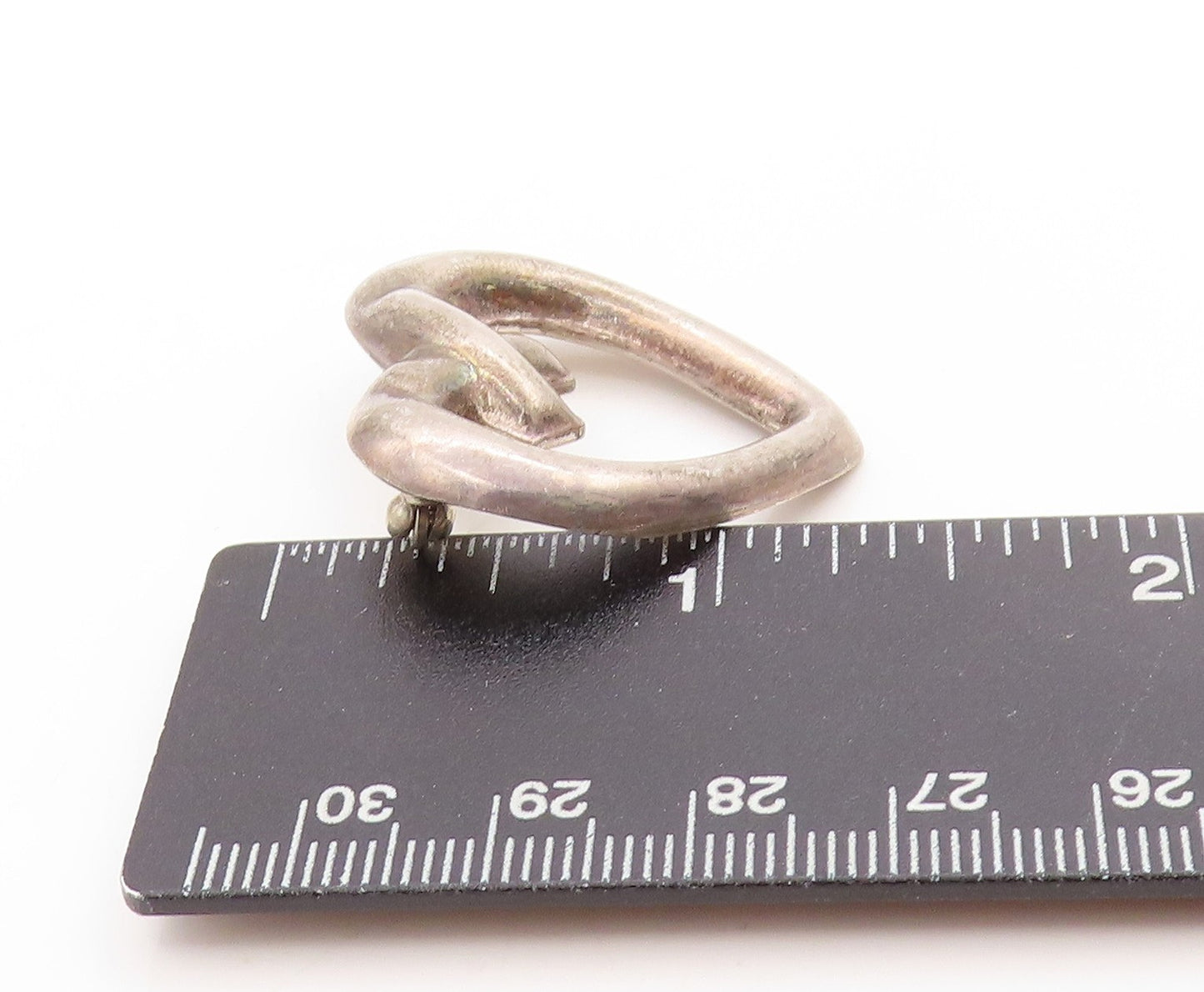 925 Sterling Silver Vintage Brooch MEXICO Intertwined Love Heart Outline BP11915