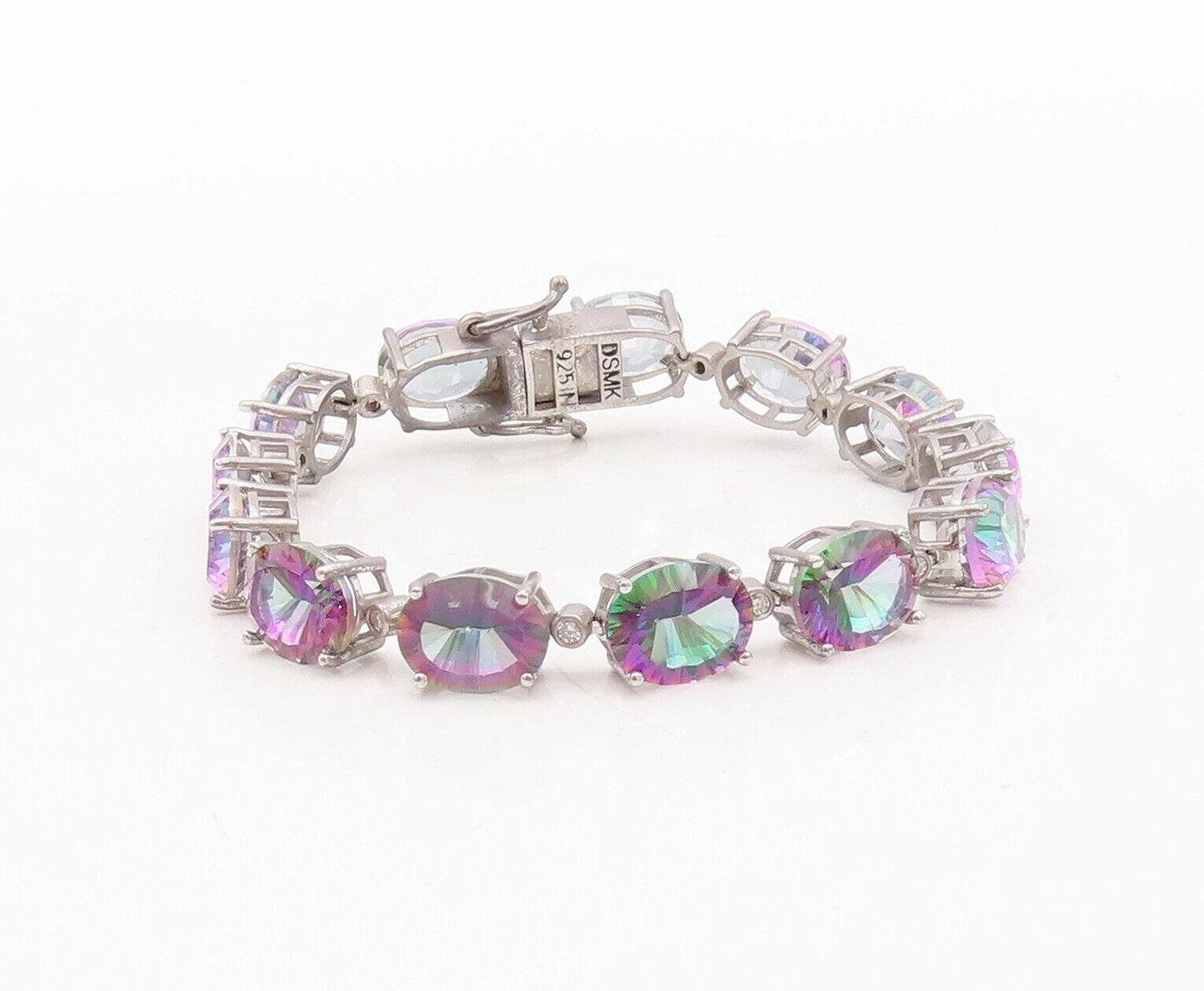 925 Sterling Silver Vintage Bracelet Round Cut Linked Mystic Topaz  BT10743