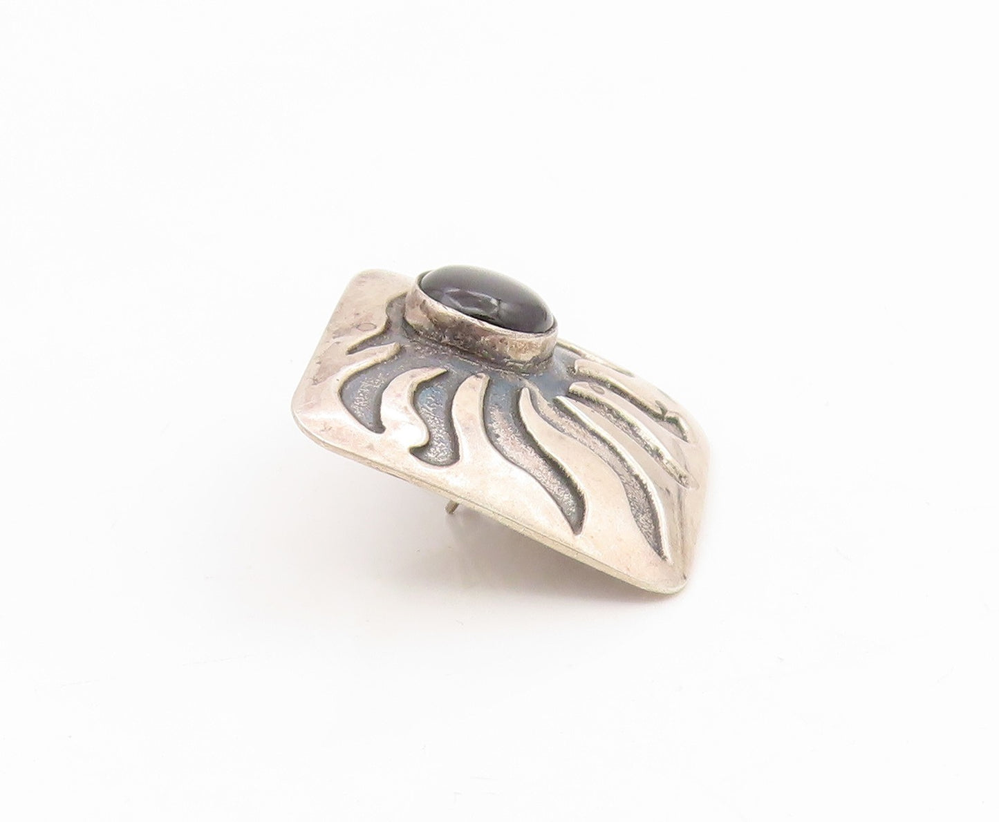 925 Sterling Silver Vintage Earrings Black Onyx Carved Sunburst Clip On  EG13871