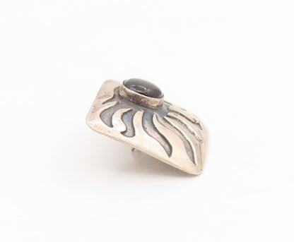 925 Sterling Silver Vintage Earrings Black Onyx Carved Sunburst Clip On  EG13871
