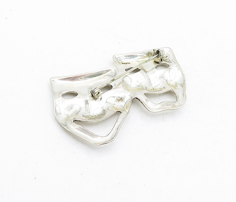 925 Sterling Silver  Vintage Shiny Dramatic Theater Masks Brooch Pin  BP1871