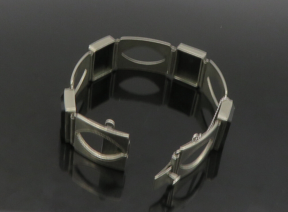 GERMANY 925 Silver  Vintage Black Onyx Square Hinge Chain Bracelet  BT9227
