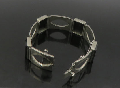 GERMANY 925 Silver  Vintage Black Onyx Square Hinge Chain Bracelet  BT9227