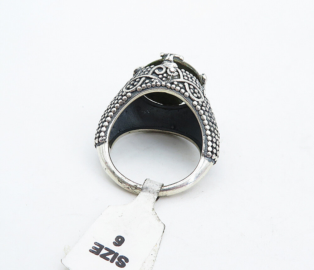 925 Sterling Silver  Vintage Jasper Floral Dome Cocktail Ring Sz 6  RG4523