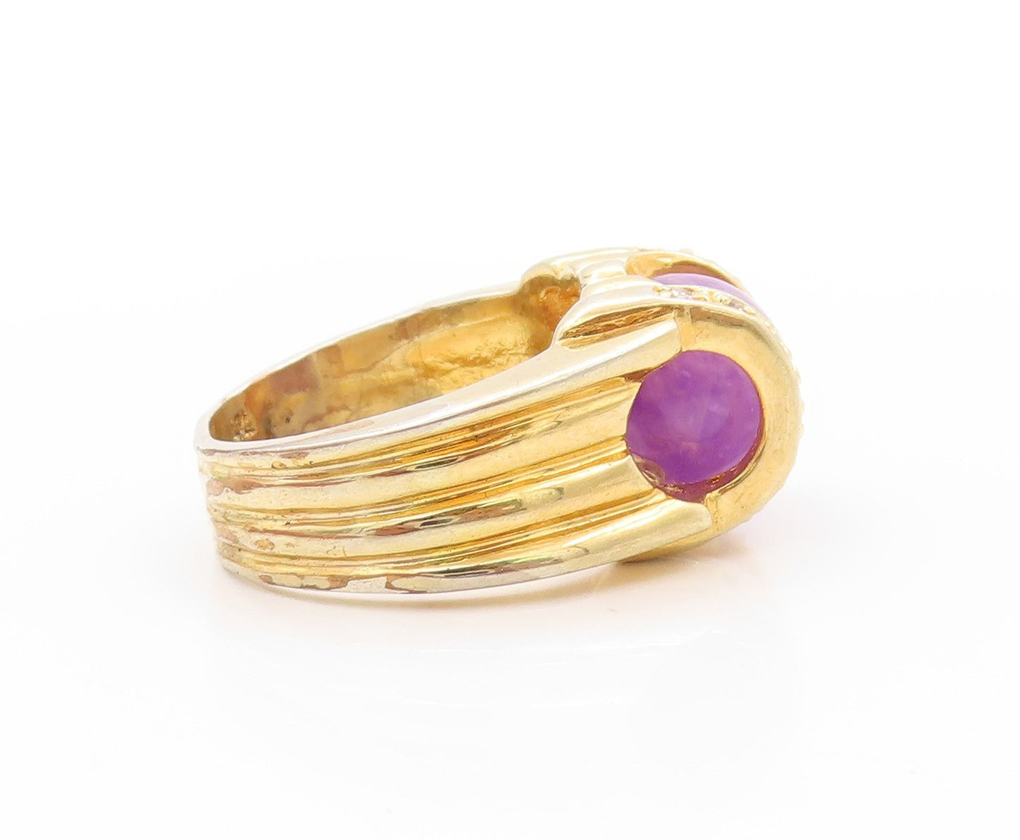 925 Sterling Silver Vintage Ring Gold Plated Designer Amethyst CZ  Sz 9  RG32818
