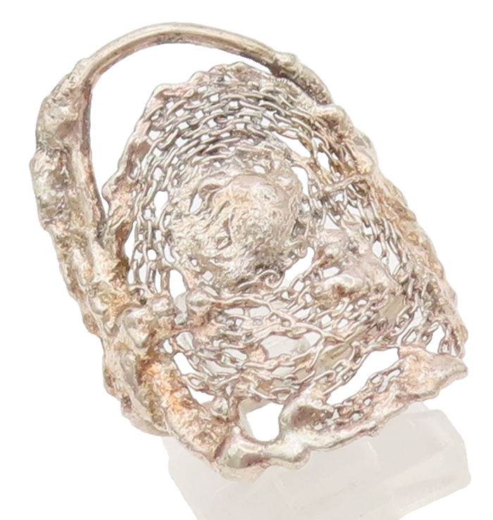 925 Sterling Silver Vintage Ring Gold Plated Solid Filigree Web  Sz 7  RG27964