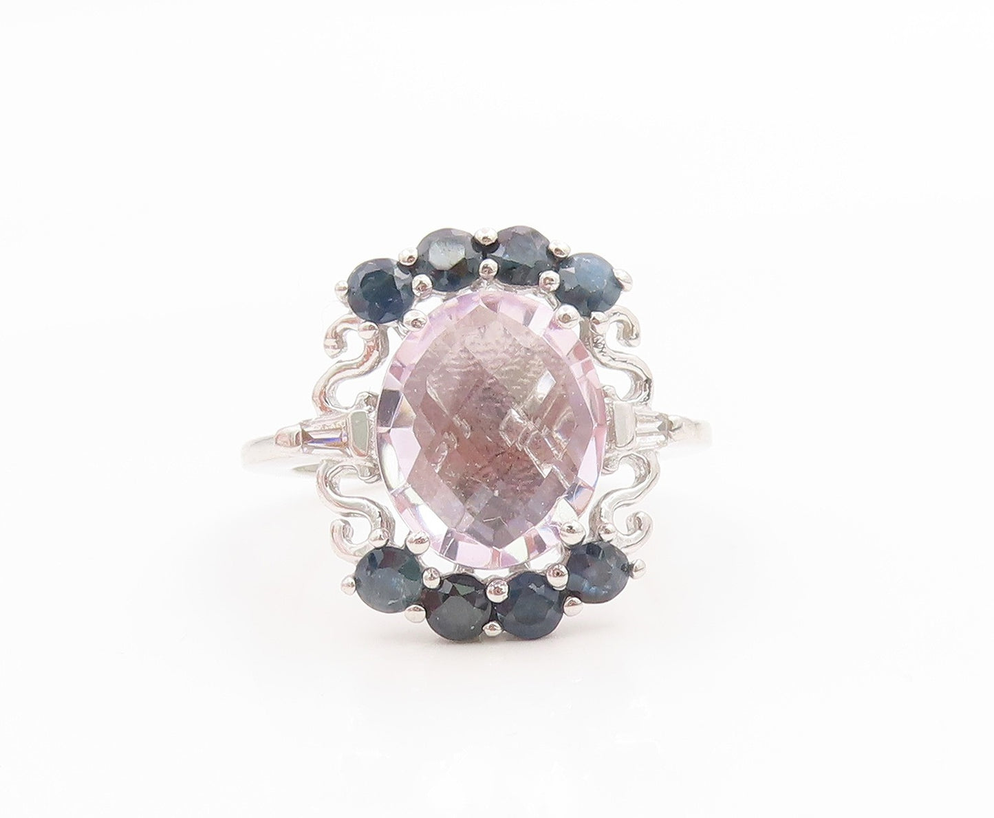 925 Sterling Silver Vintage Ring Elegant Amethyst & Sapphire Band  Sz 8  RG36046