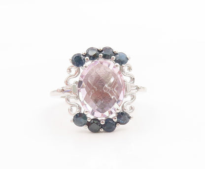 925 Sterling Silver Vintage Ring Elegant Amethyst & Sapphire Band  Sz 8  RG36046