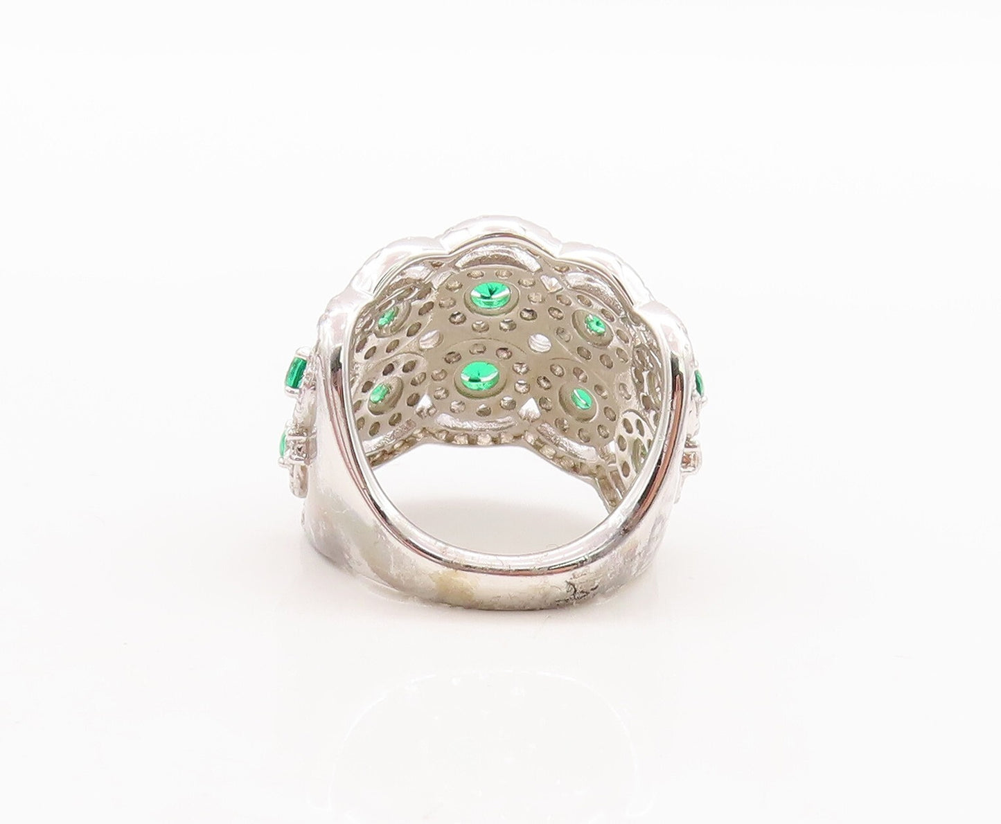925 Sterling Silver Vintage Ring Round Cut Green Halo White CZ  Sz 7.5 RG29516