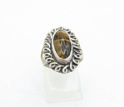 925 Silver Vintage Tiger's Eye Swirl Cocktail Ring Sz 5.5 RG5101