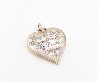 925 Sterling Silver Vintage Pendant Real Diamond Sapphire Heart & Cross  PT25318
