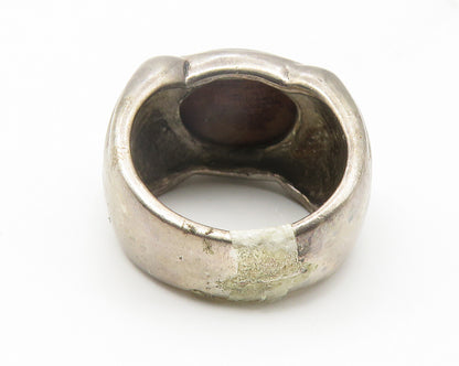 925 Sterling Silver  Vintage Wooden Detail Ribbed Dome Band Ring Sz 7  RG11578