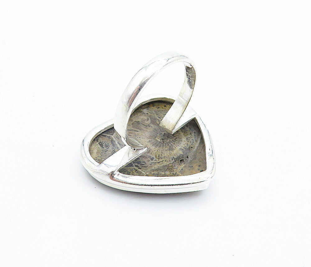925 Sterling Silver  Love Heart Shaped Jasper Shiny Cocktail Ring Sz 9  RG7745