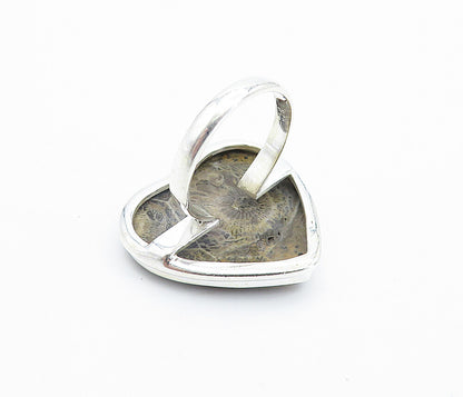 925 Sterling Silver  Love Heart Shaped Jasper Shiny Cocktail Ring Sz 9  RG7745