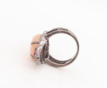 925 Sterling Silver Vintage Ring Designer Cutout Multi Stone Sz 8.5  RG29244