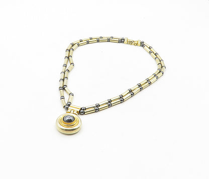 ANTIOCH 925 Silver Vintage Hematite Gold Plated Bar Chain Necklace  NE1771