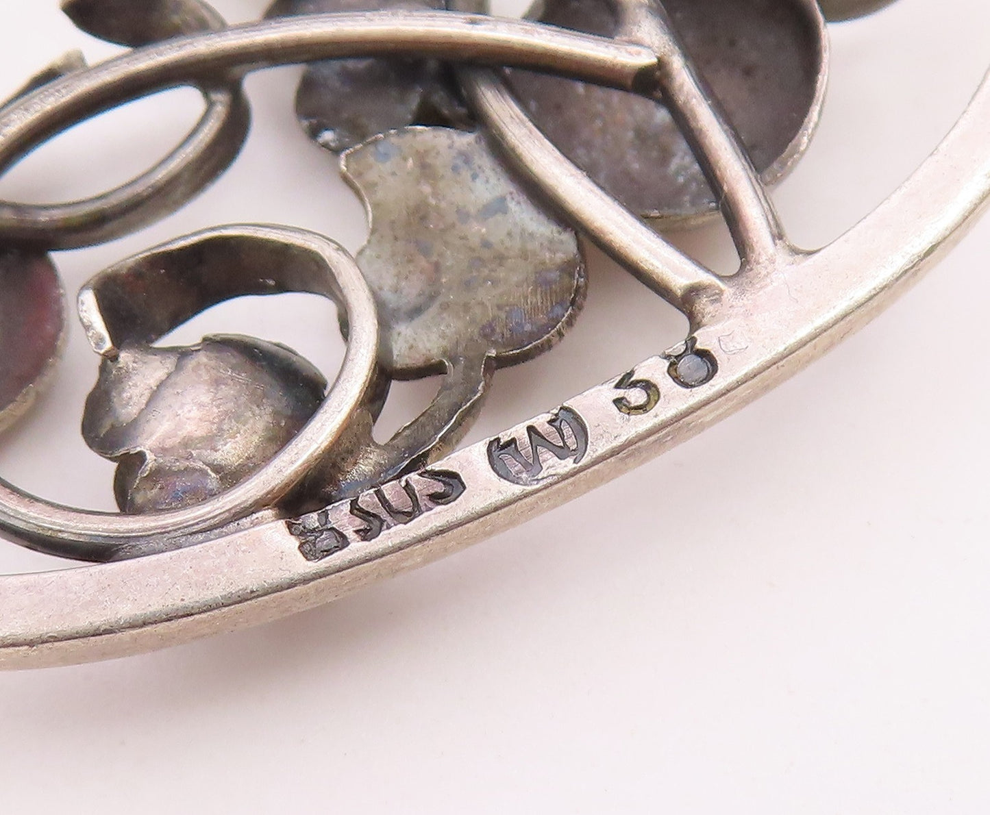 EUROPEAN 925 Sterling Silver Vintage Rose Flower Vine Cutout Brooch Pin BP9666