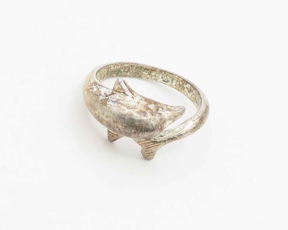 925 Sterling Silver  Vintage Shiny Dolphin Bypass Band Ring Sz 9.5  RG18625