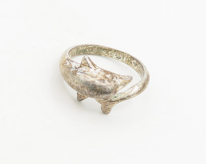 925 Sterling Silver  Vintage Shiny Dolphin Bypass Band Ring Sz 9.5  RG18625