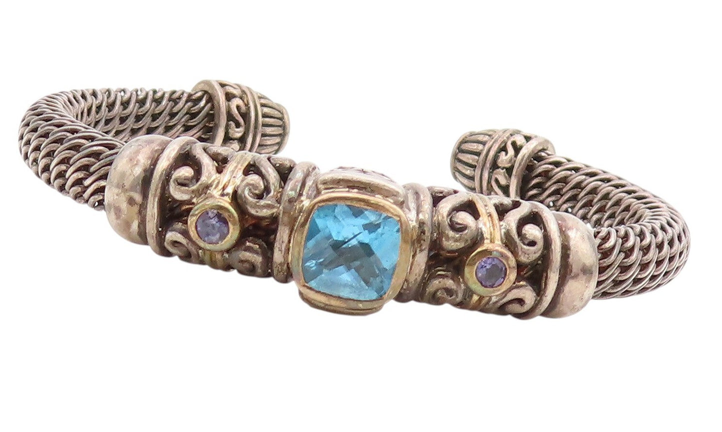 14k Gold 925 Sterling Silver Vintage Bracelet Topaz & Amethyst Cuff  BT11005