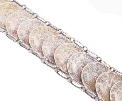 925 Sterling Silver Vintage Bracelet Mexican 20 Cent Chained Linked  BT10366