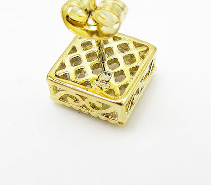 Gold Over 925 Silver  .12ctw Genuine Diamonds Dice Stud Earrings  EG1909
