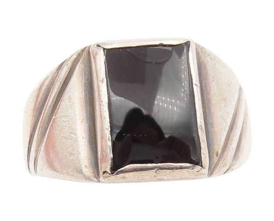925 Sterling Silver Vintage Ring Rectangular Onyx Signet Band  Sz 12.5  RG35047