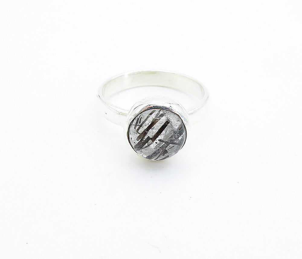 925 Sterling Silver  Cabochon Rutilated Quartz Solitaire Ring Sz 5.5  RG7818
