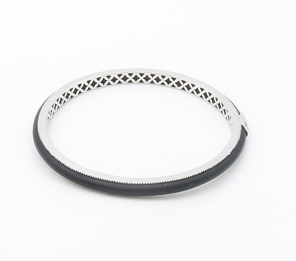 BELLE ETOILE 925 Sterling Silver Smooth Black Rubber Bangle Bracelet  BT6432