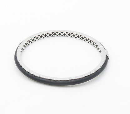 BELLE ETOILE 925 Sterling Silver Smooth Black Rubber Bangle Bracelet  BT6432