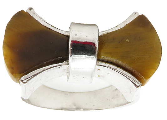 925 Sterling Silver Tiger's Eye Shiny Bow Tie Motif Band Ring Sz 7 RG12750