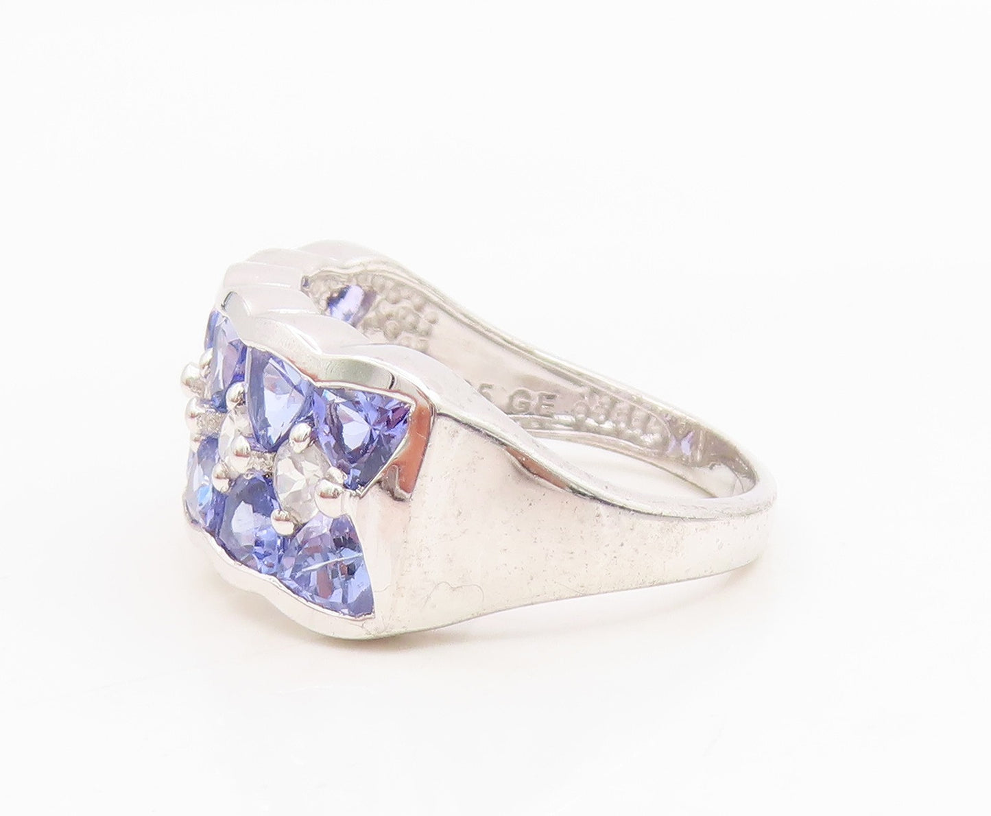 925 Sterling Silver Vintage Ring Tanzanite & CZ Statement Band  Sz 9  RG35000