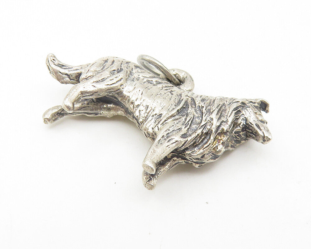 925 Sterling Silver  Vintage Shiny Petite Etched Collie Dog Pendant  PT8950