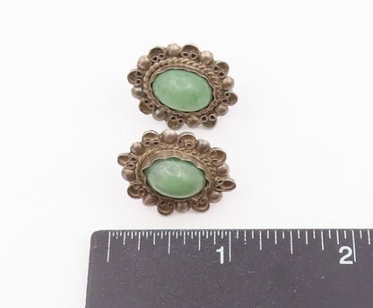 925 Sterling Silver Vintage Earrings MEXICO Cabochon Jade Screw Back  EG14449